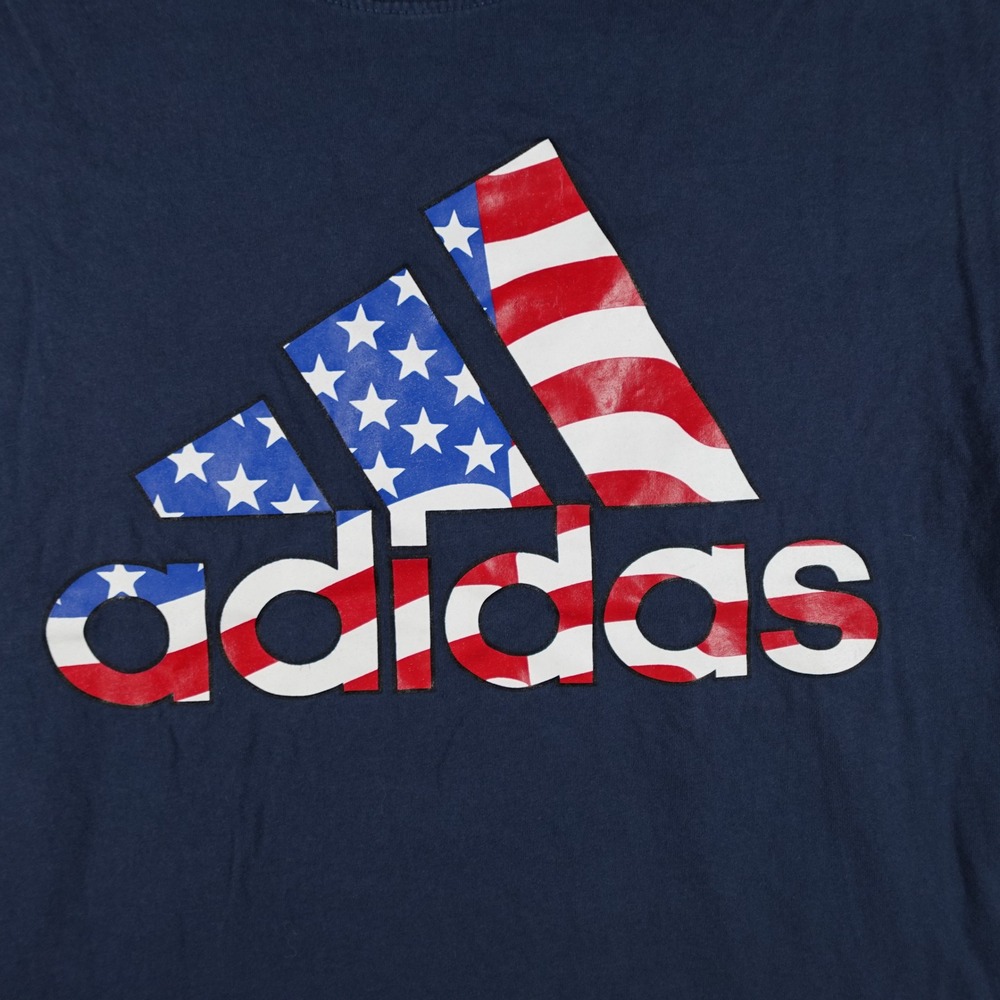 Adidas Shirt Mens Medium Navy Blue USA Flag Logo Golf Cotton Tee Patriotic - Picture 3 of 12